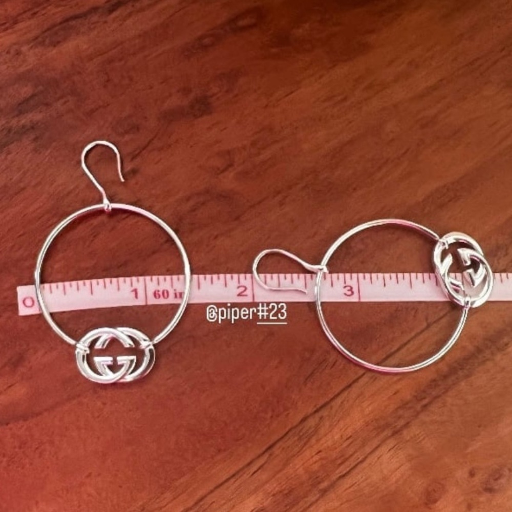 NWT 100% Authentic GUCCI Trademark GG Sterling Silver Hoop Earrings - Picture 9 of 10